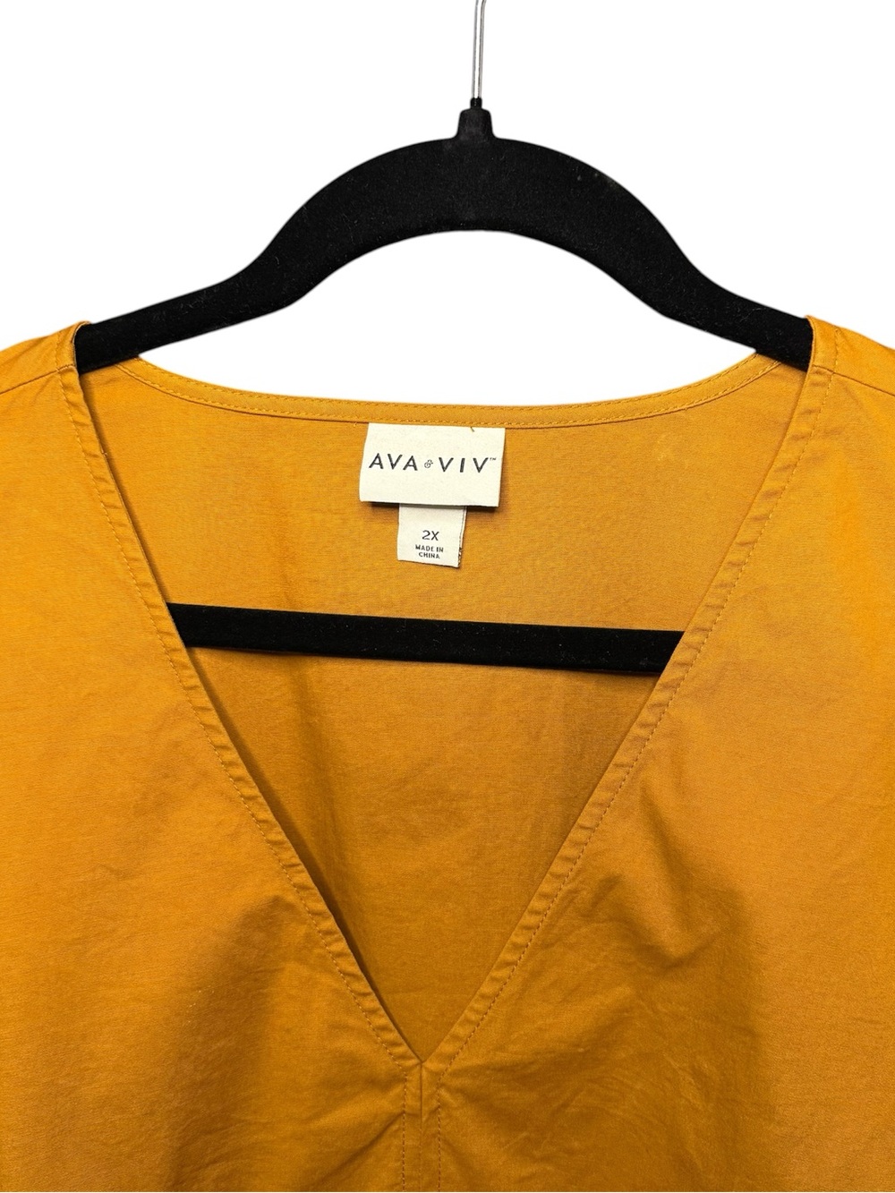 Ava & Viv Mustard Eyelet Puff-Sleeve V-Neck Midi Dress - Picture 2 of 7